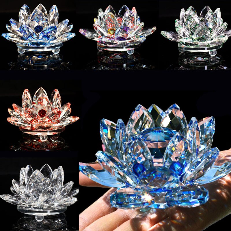 80mm Crystal Lotus Flower Feng Shui Ornament