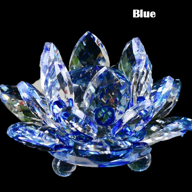 Crystal Lotus Flower Feng Shui Ornament - 80mm Healing Decor