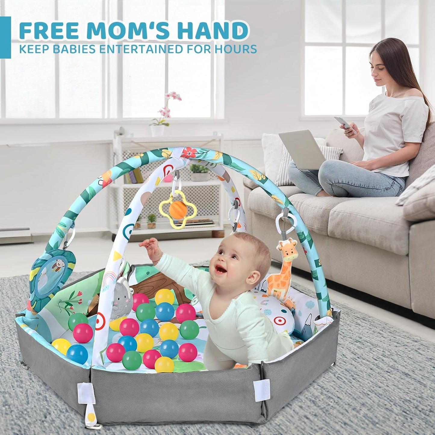 Multifunctional Baby Play Mat with Toy Arches and Detachable Toys