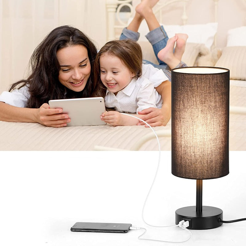 Touch-Control Dimmable USB Table Lamp with Linen Shade