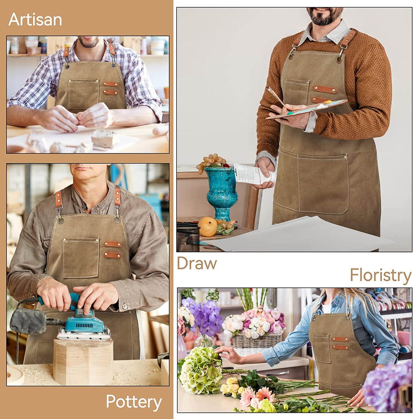 Durable Canvas Stain Resistant Apron with Pockets and Cross-Back Straps