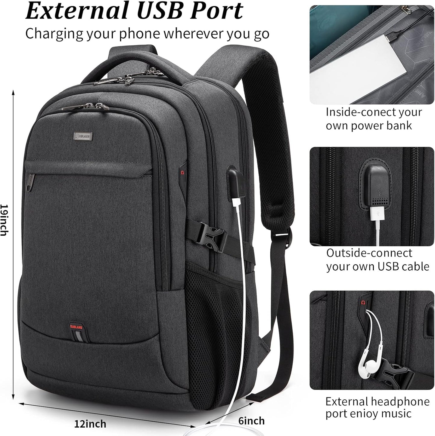 Water-Resistant Laptop Backpack with USB Port and Anti-Theft Design