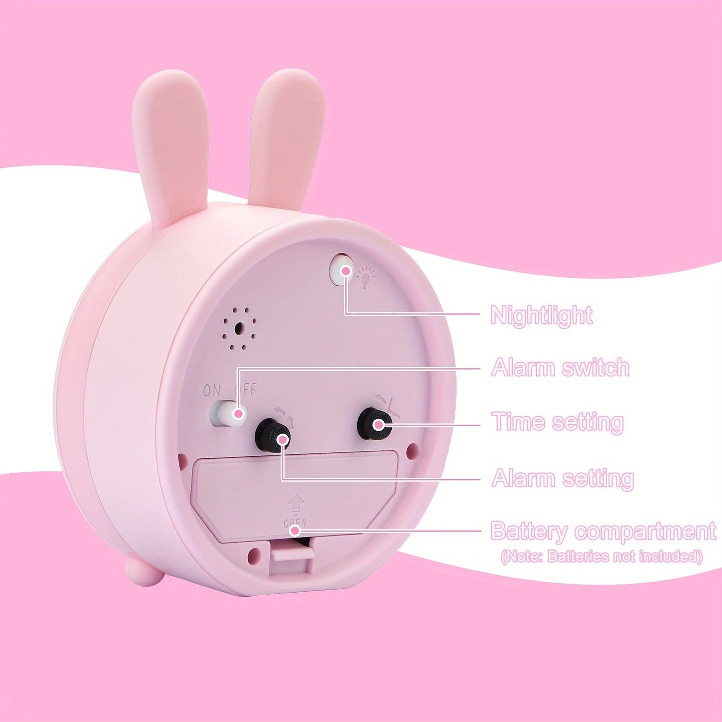 Silent Rabbit Alarm Clock with Night Light for Kids