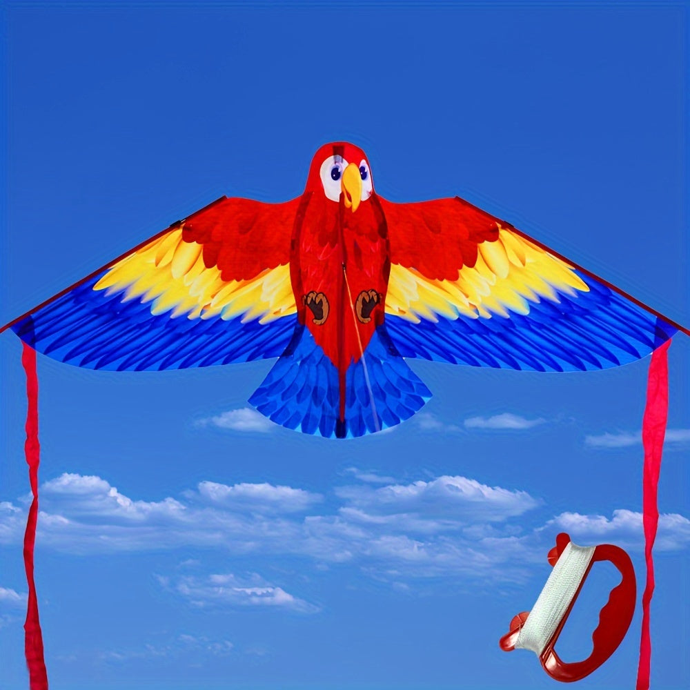 Parrot Kite with Colorful Wings and Long Ribbons