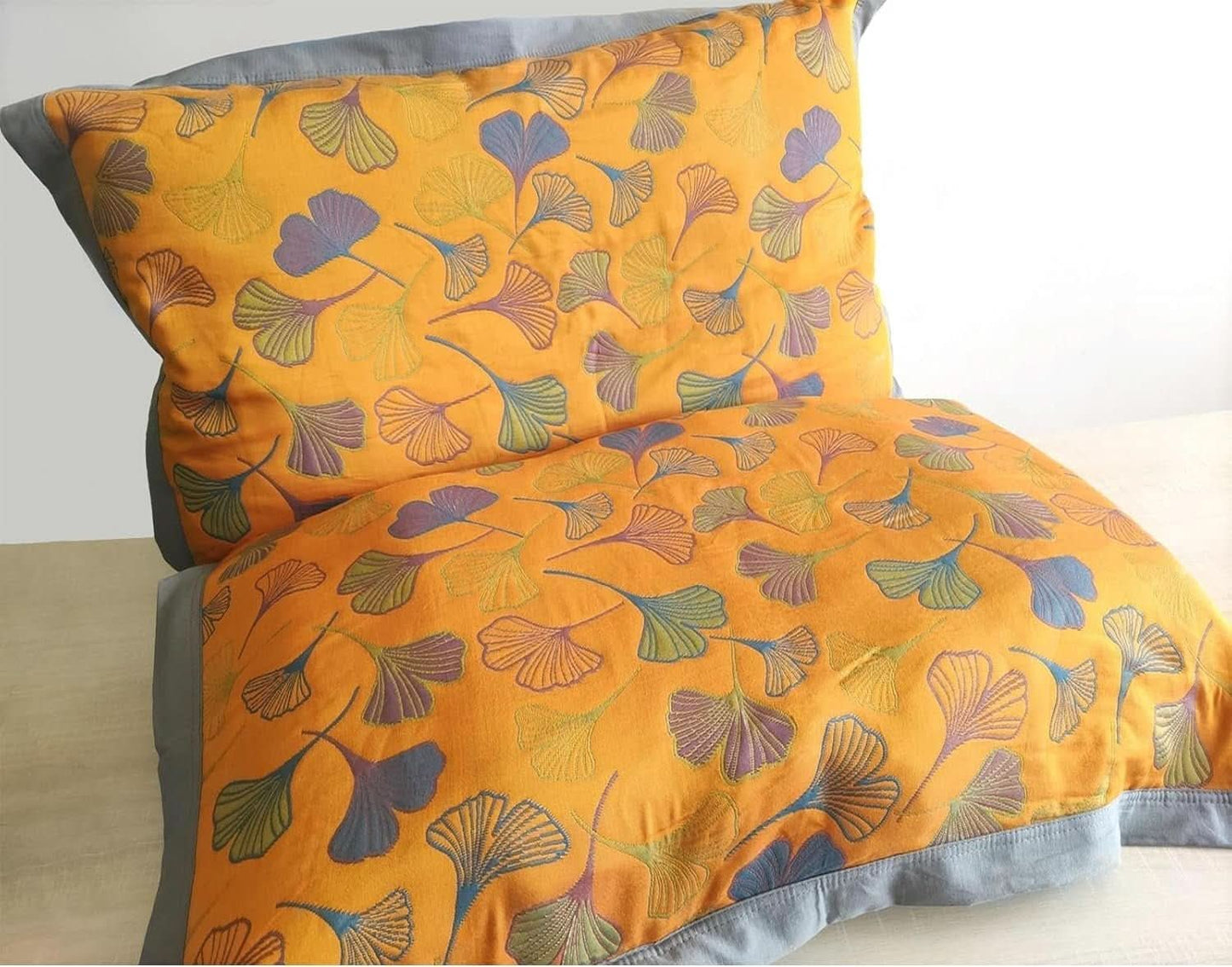 Breathable Cotton Pillowcase with Ginkgo Leaf Embroidery