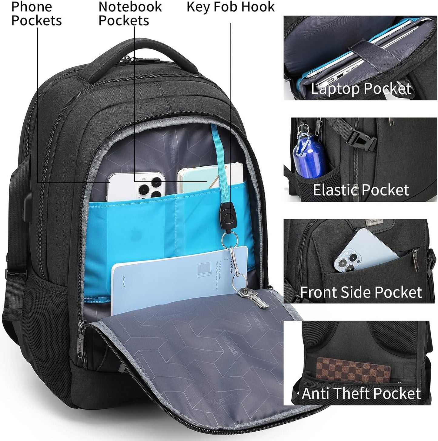 Water-Resistant Laptop Backpack with USB Port and Anti-Theft Design