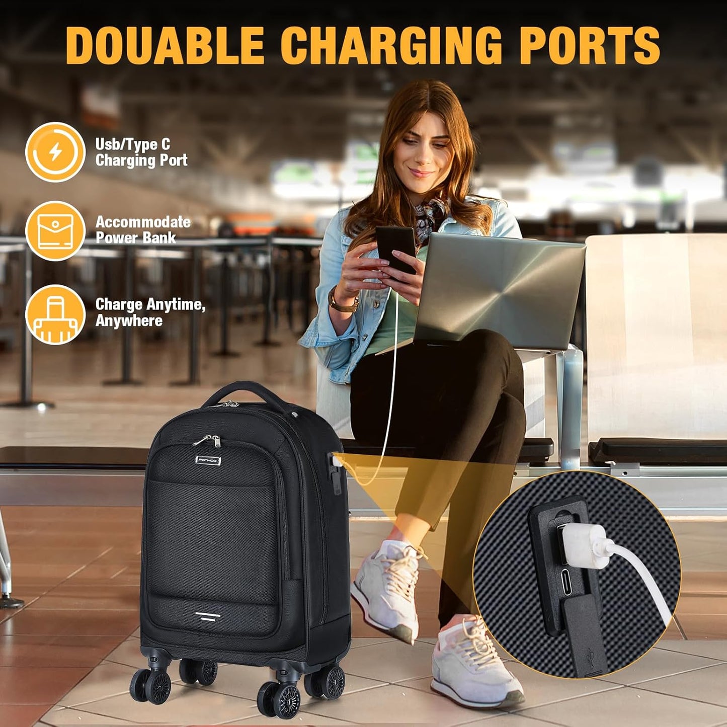 30L Water-Resistant Rolling Laptop Backpack with 4 Spinner Wheels