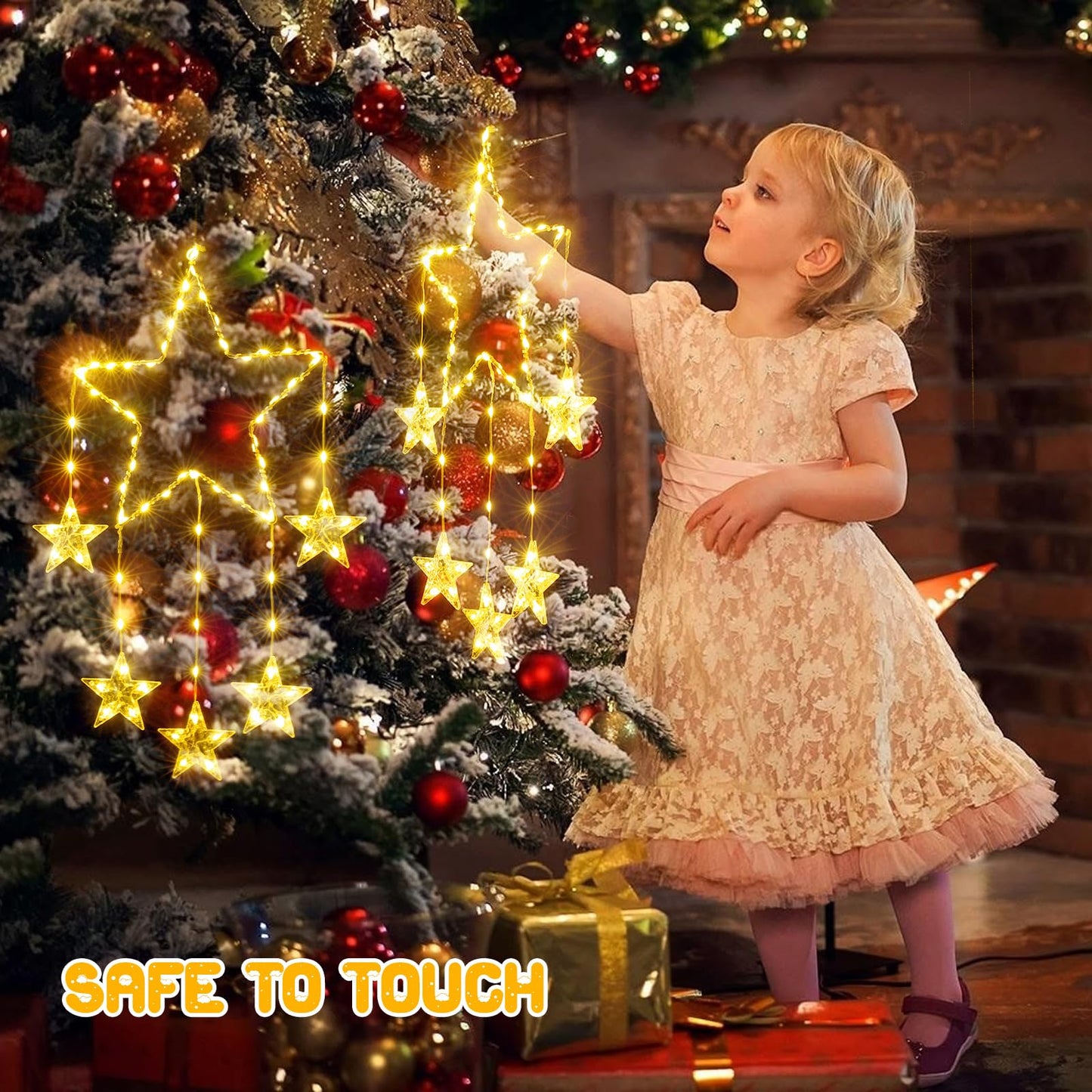 95cm Battery Operated Christmas Star Lights with 84 LEDs and Timer, Warm White