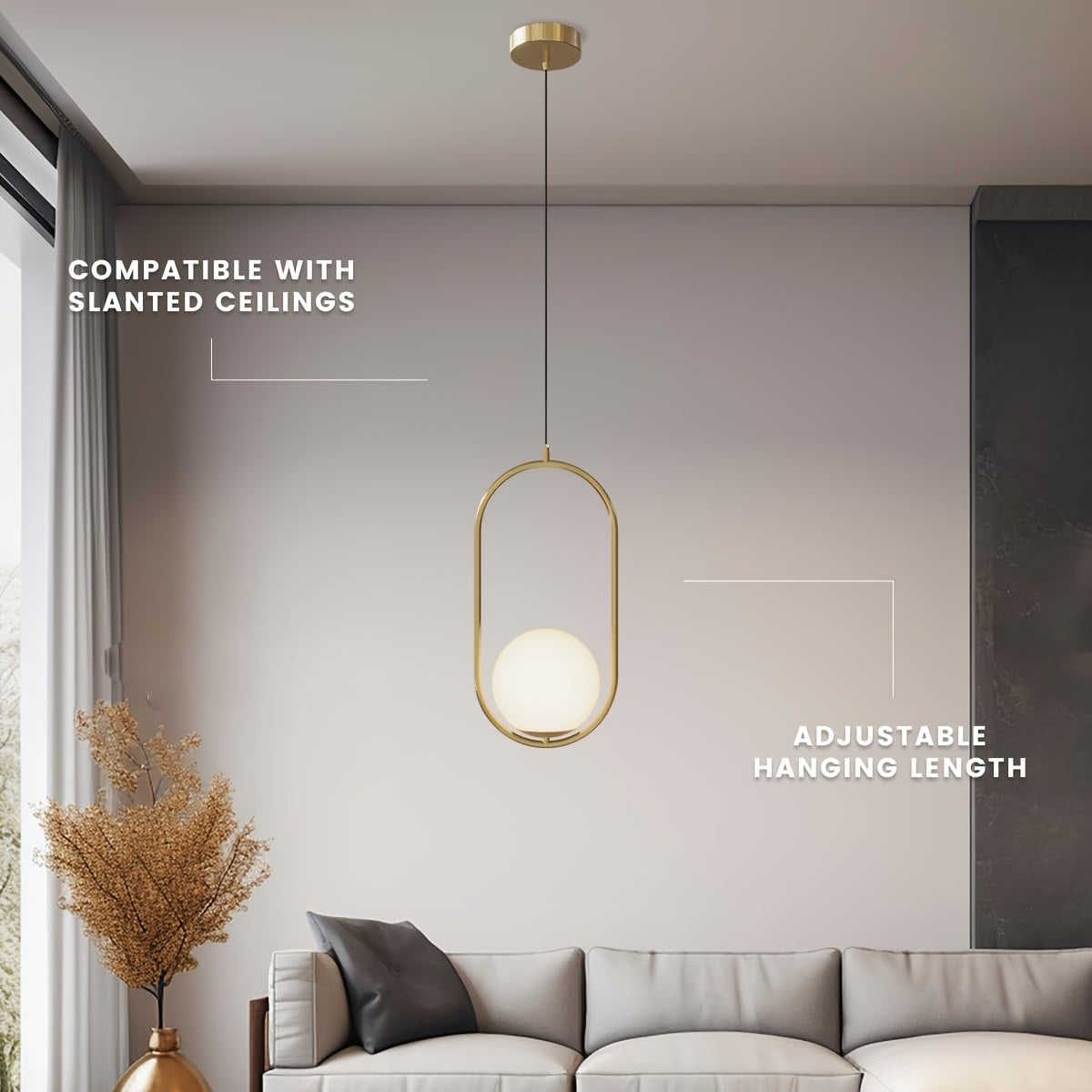Modern Gold Pendant Chandelier with Frosted Glass Globe