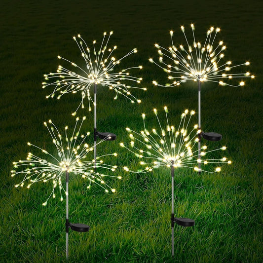 Solar Firework Garden Lights - 4 Pack Weatherproof LED Decorative Lighting with Dual Color Options