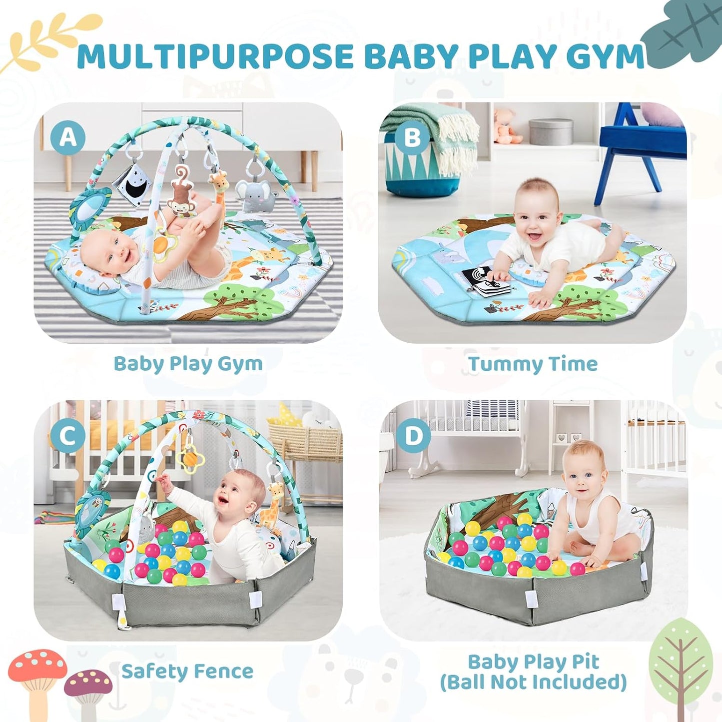 Multifunctional Baby Play Mat with Toy Arches and Detachable Toys