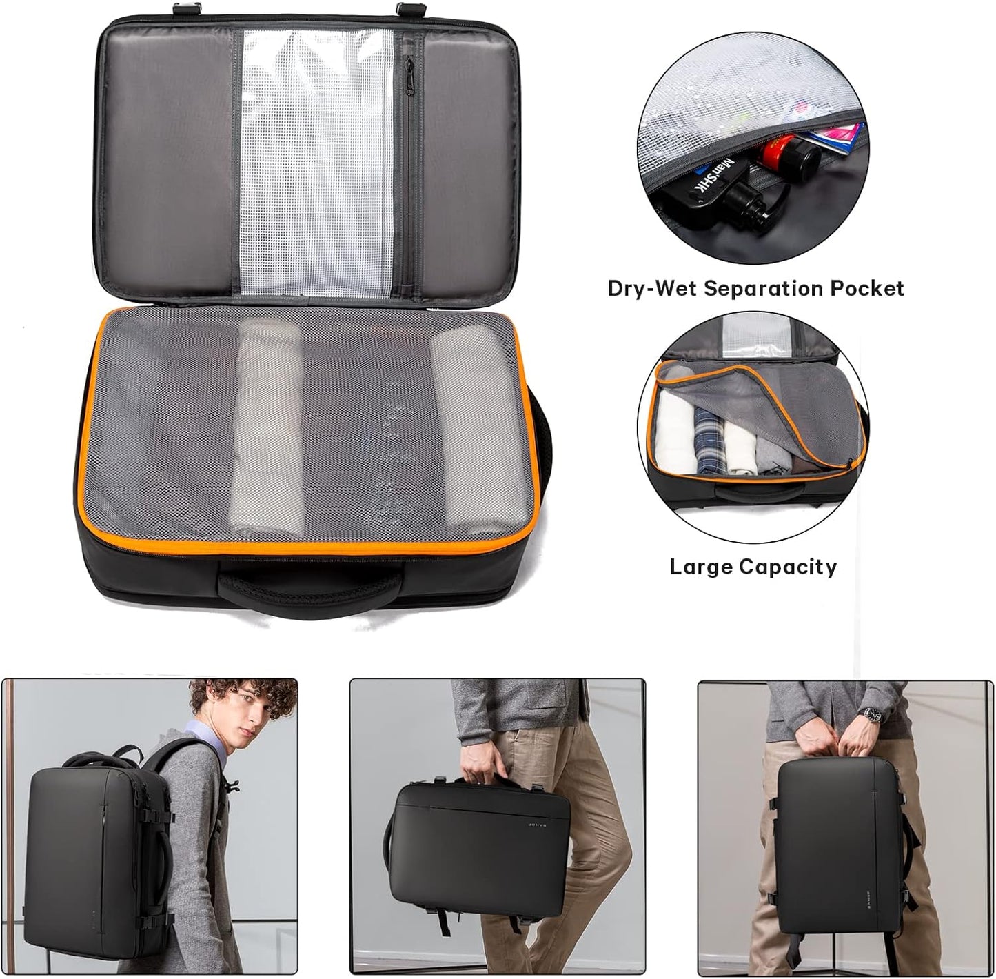 Expandable Waterproof Travel Backpack 26-45L with Laptop Sleeve and Duffle Carry