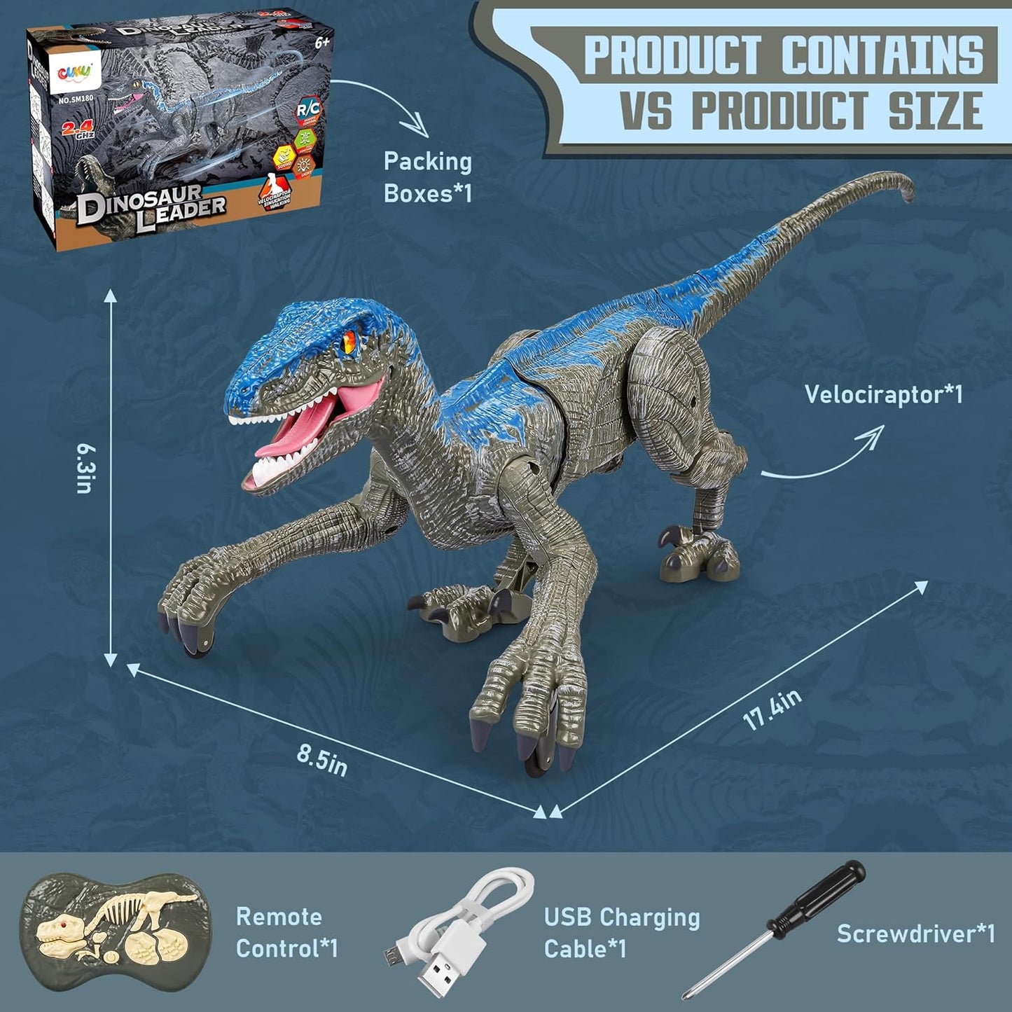 Remote Control Velociraptor Dinosaur Toy with Realistic Sounds and Movements