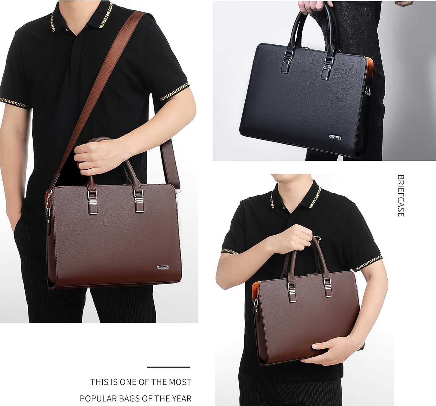 Genuine Leather Multi-Compartment Briefcase for Laptops up to 15.6 Inches