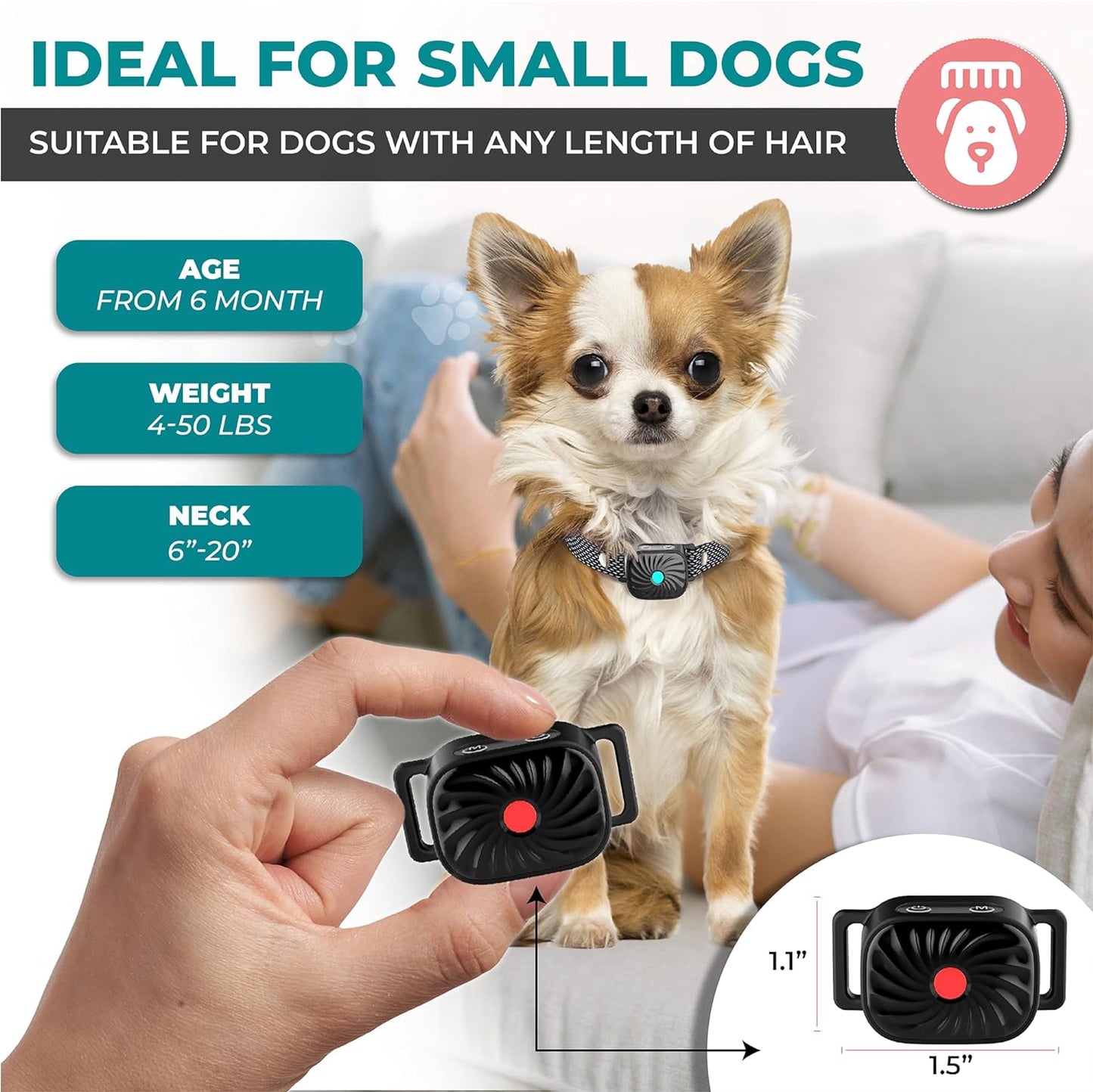 Anti-Bark Collar for Small Dogs | Features Sound & Vibration | IP87 Waterproof | Adjustable & Gentle Training Solution