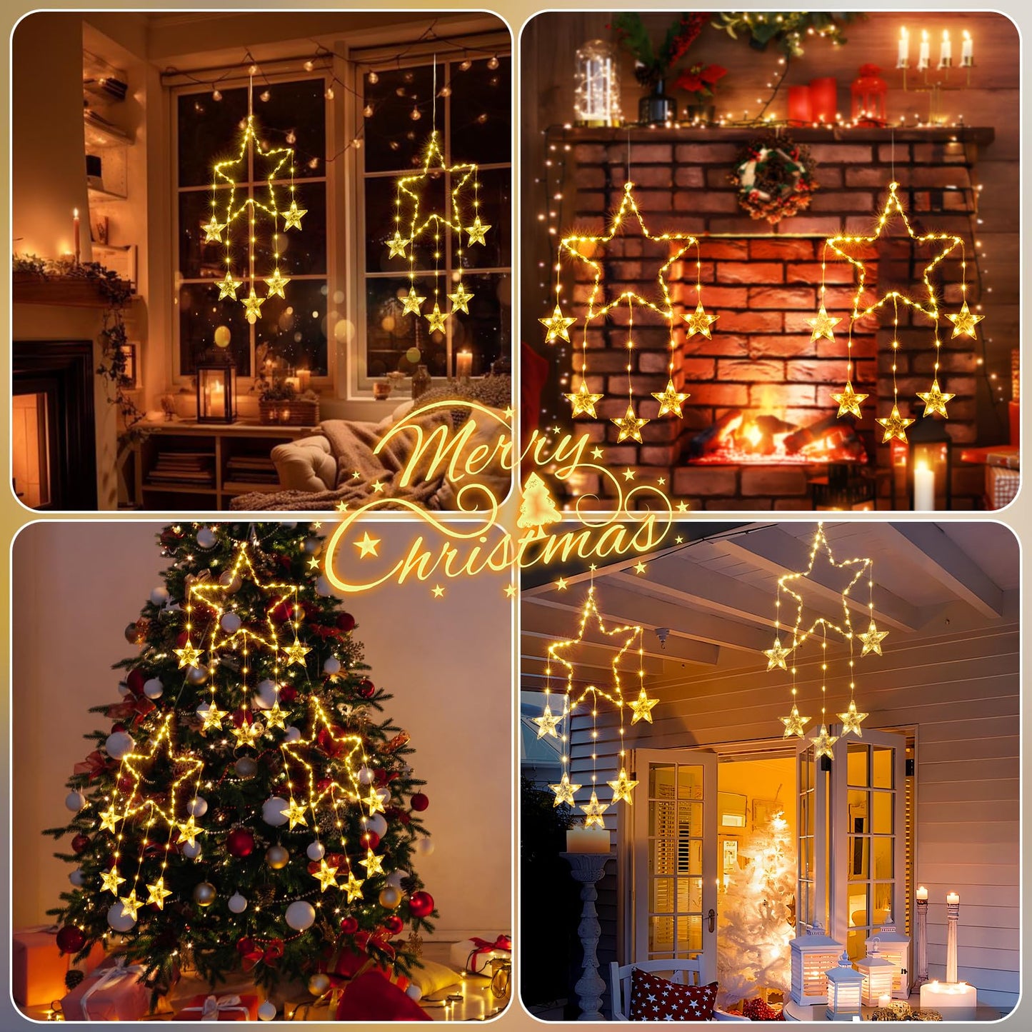 95cm Battery Operated Christmas Star Lights with 84 LEDs and Timer, Warm White