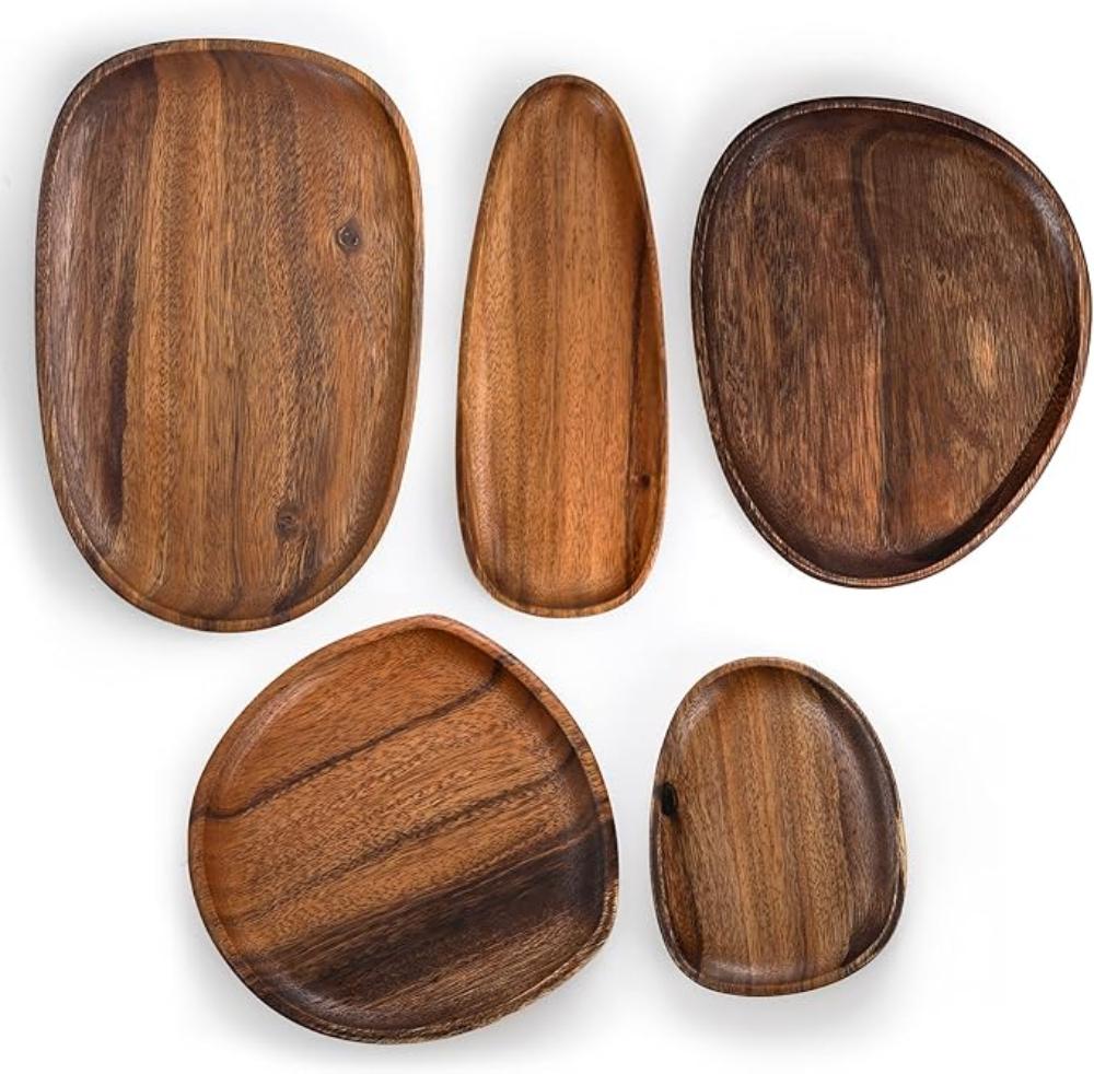 Acacia Wood Oval Serving Trays Set