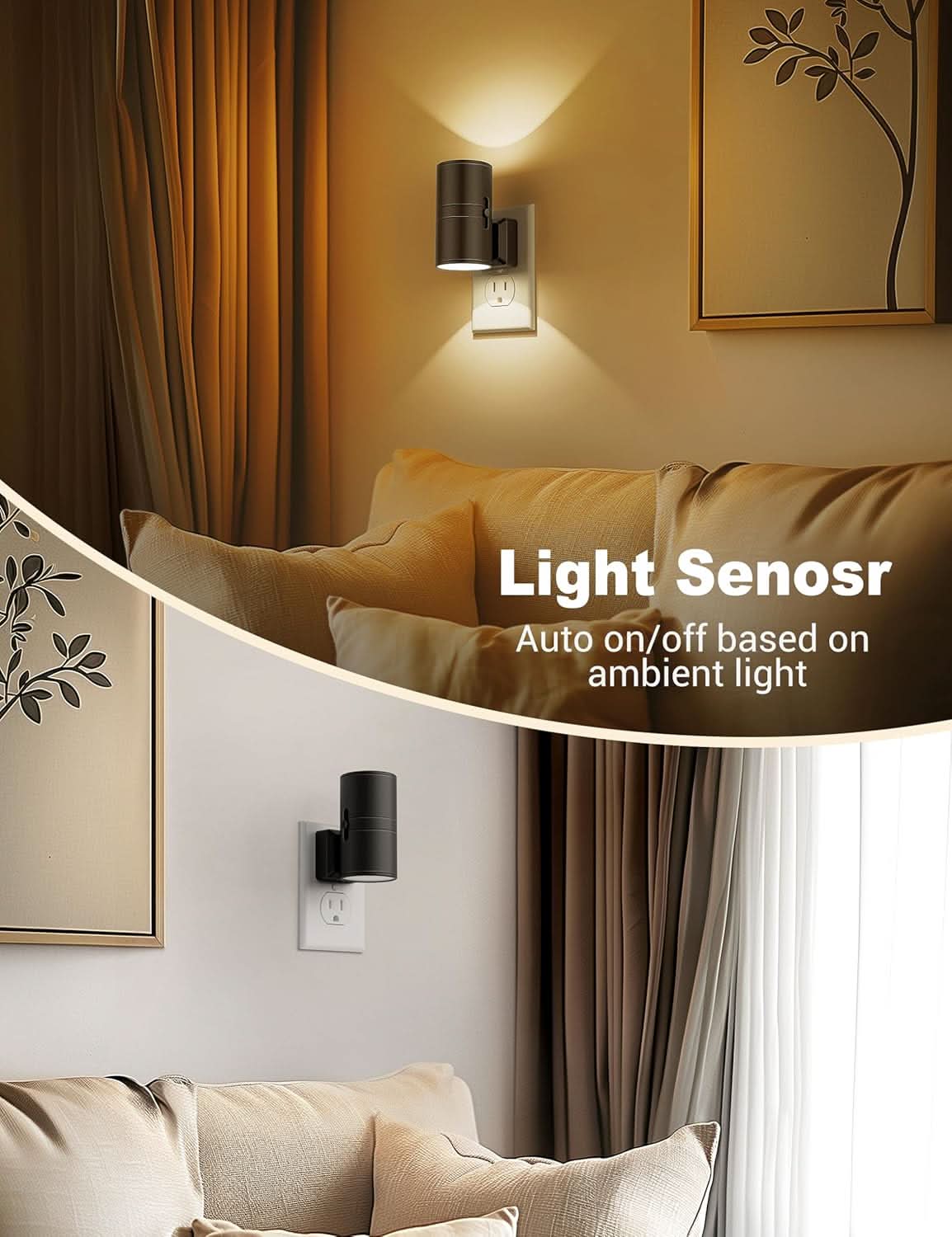 LED Night Light with Twilight Sensor, Glare-Free, Energy-Efficient, Modern Design