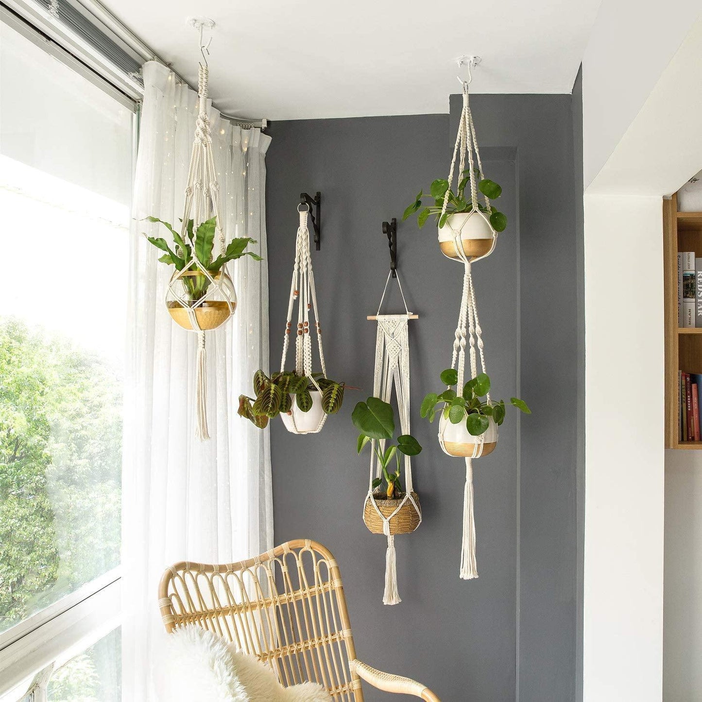 Handmade Boho Macrame Plant Hanger Set - 4 Pieces