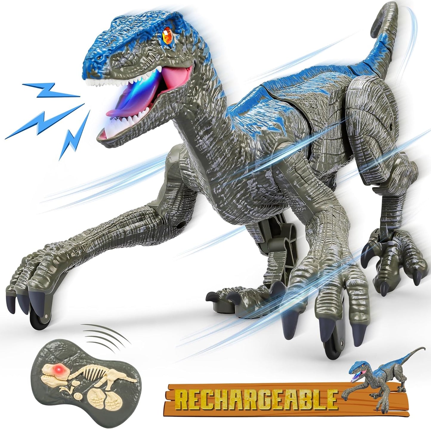 Remote Control Velociraptor Dinosaur Toy with Realistic Sounds and Movements