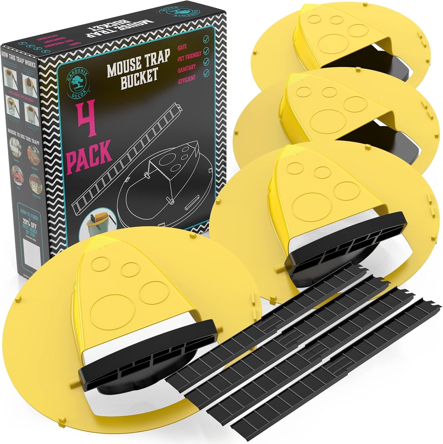 Automatic Bucket Lid Mouse Trap for Rodent Control - 4-Pack