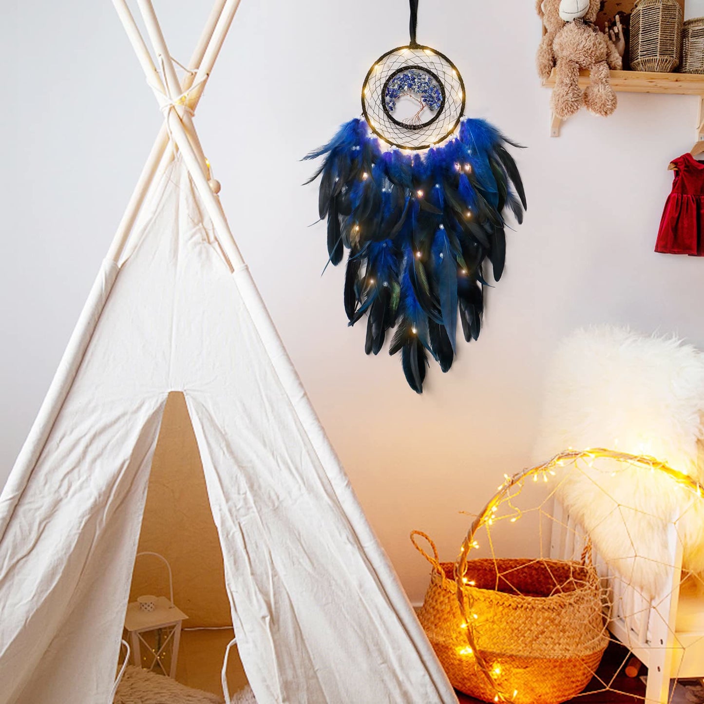 Crystal Tree of Life Dreamcatcher with Feather and Natural Stones