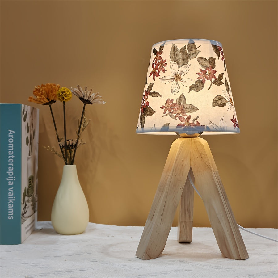 Elegant Floral LED Table Lamp with Wooden Base