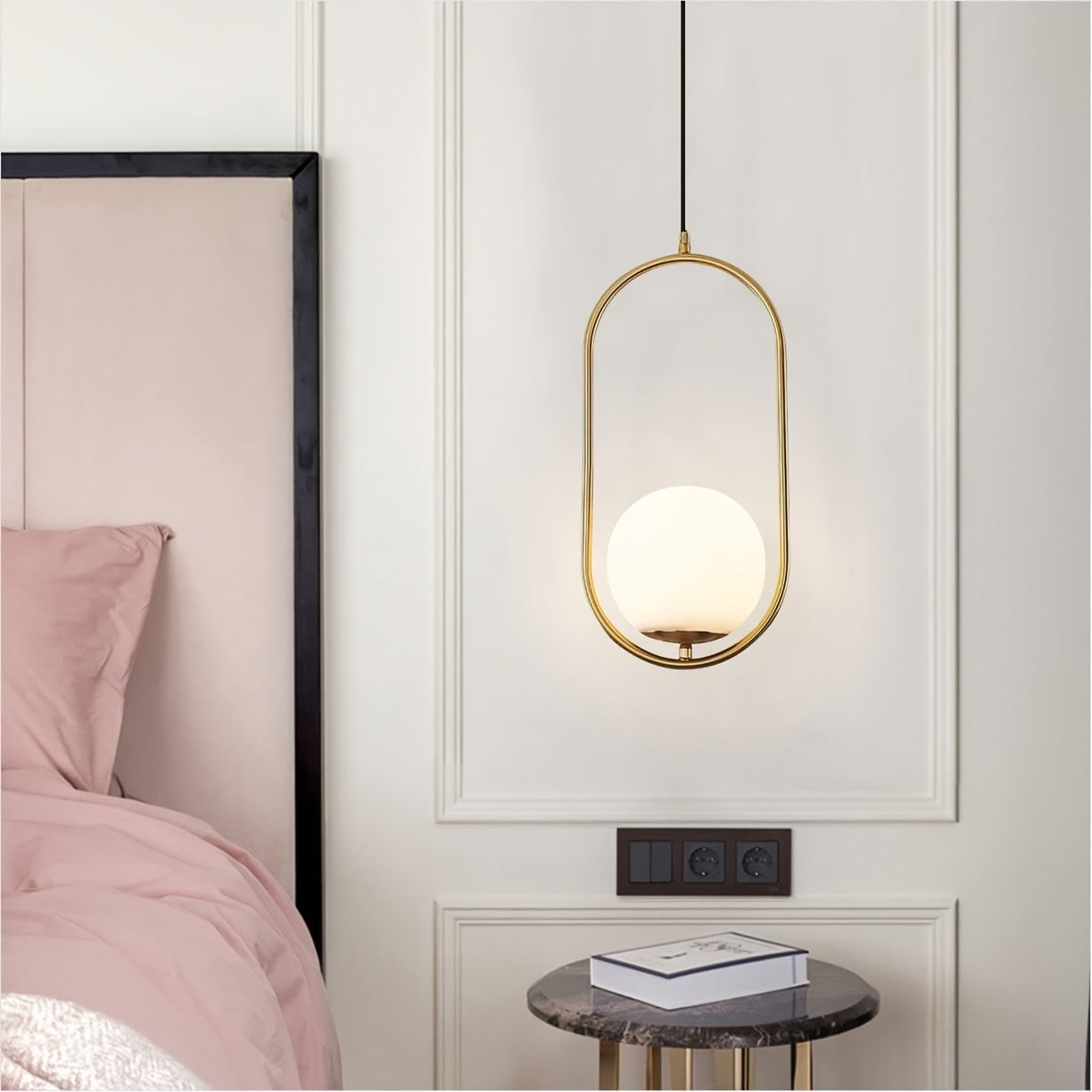 Modern Gold Pendant Chandelier with Frosted Glass Globe