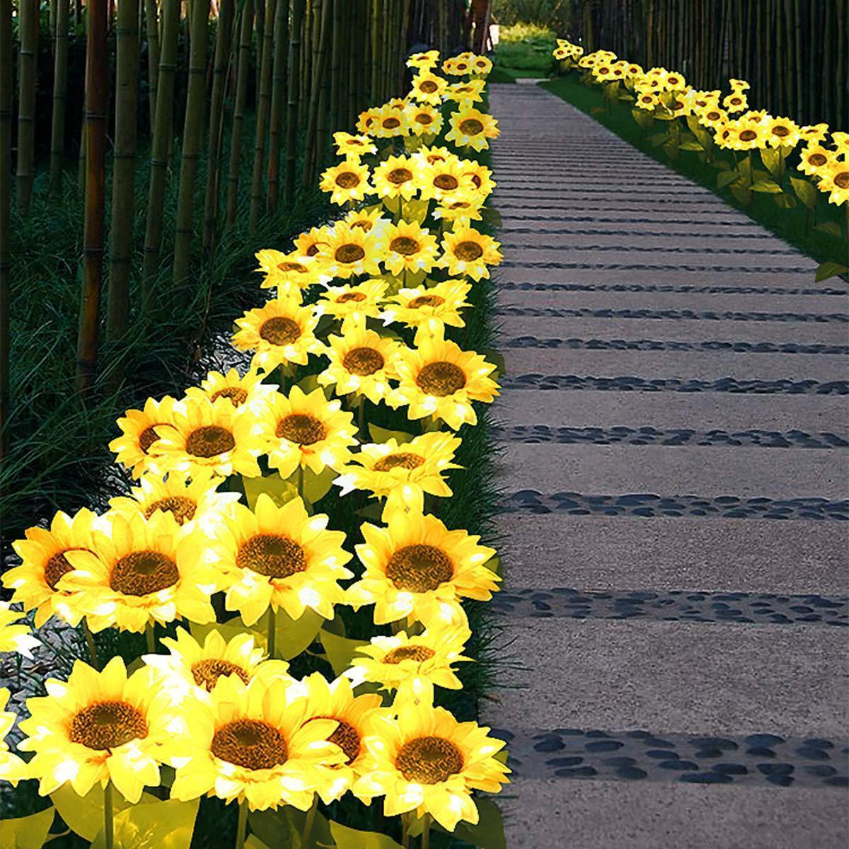 Solar Sunflower Lights, Waterproof Fabric Garden Decor, 2-Piece Set