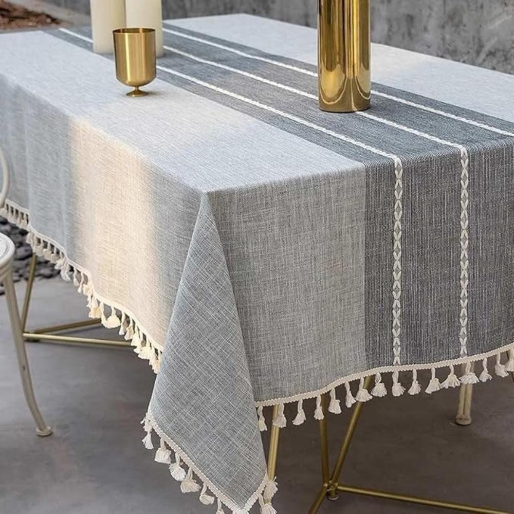 Linen Rustic Tablecloth with Tassel Accents