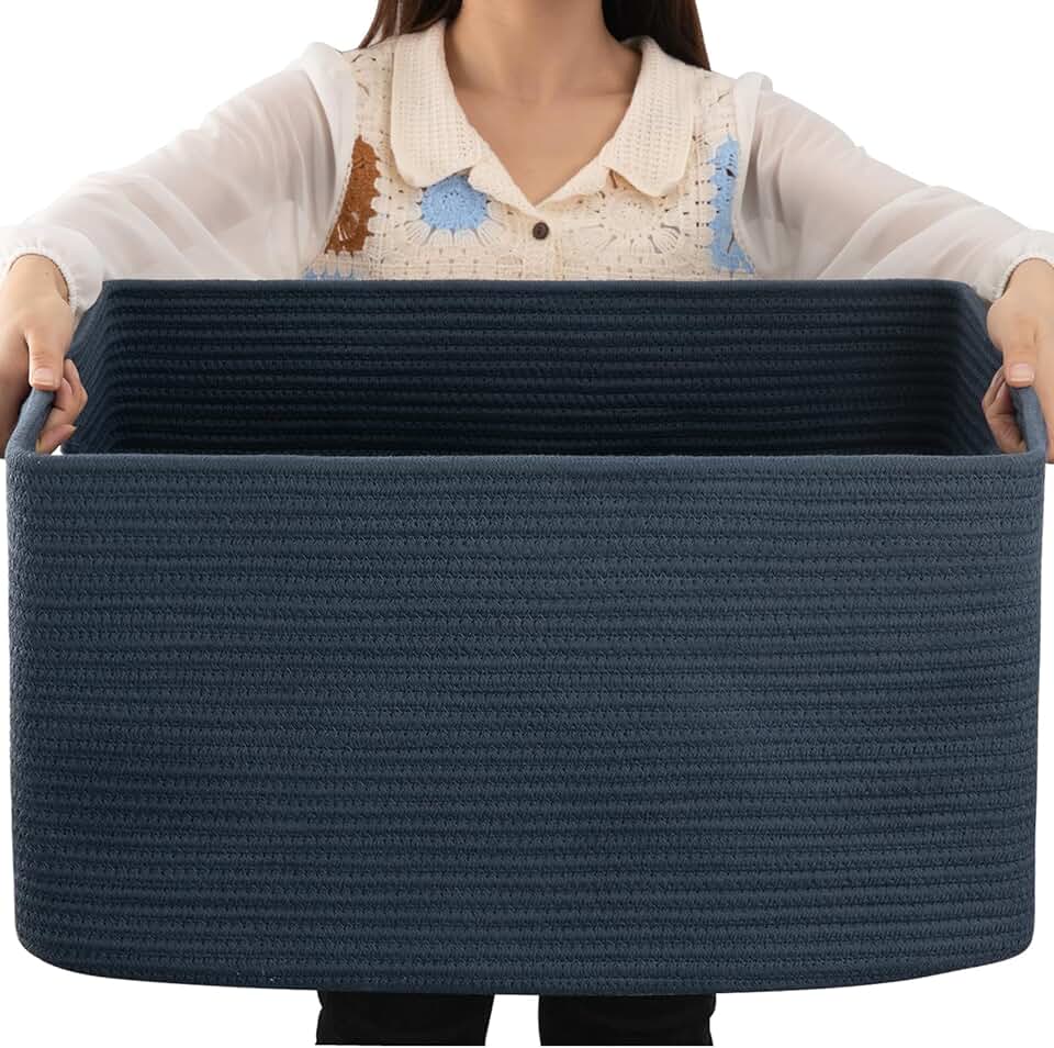 Large Rectangular Rope Storage Basket with Handles