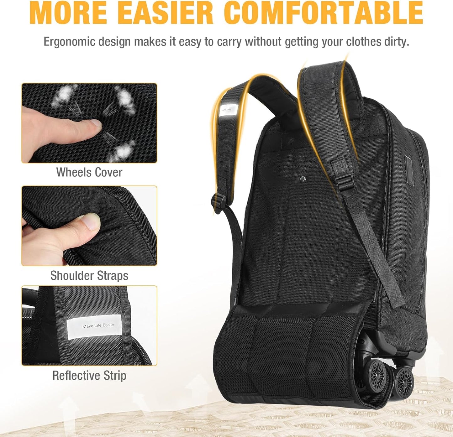 30L Water-Resistant Rolling Laptop Backpack with 4 Spinner Wheels