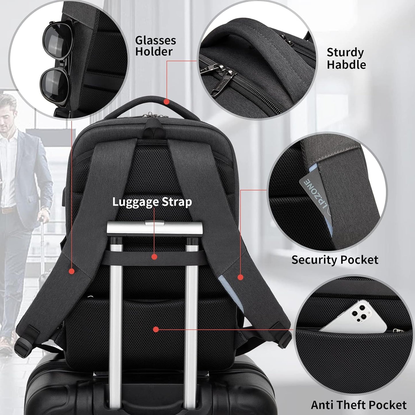 Water-Resistant Laptop Backpack with USB Port and Anti-Theft Design