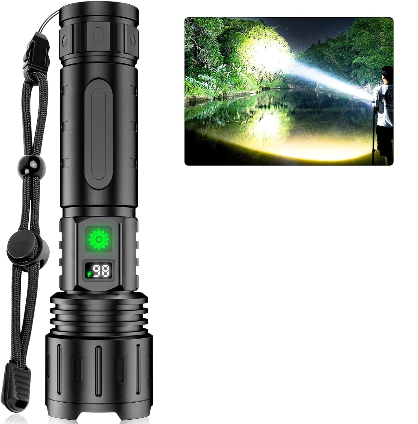 100000 Lumens Waterproof Tactical Flashlight with Rechargeable Power Bank
