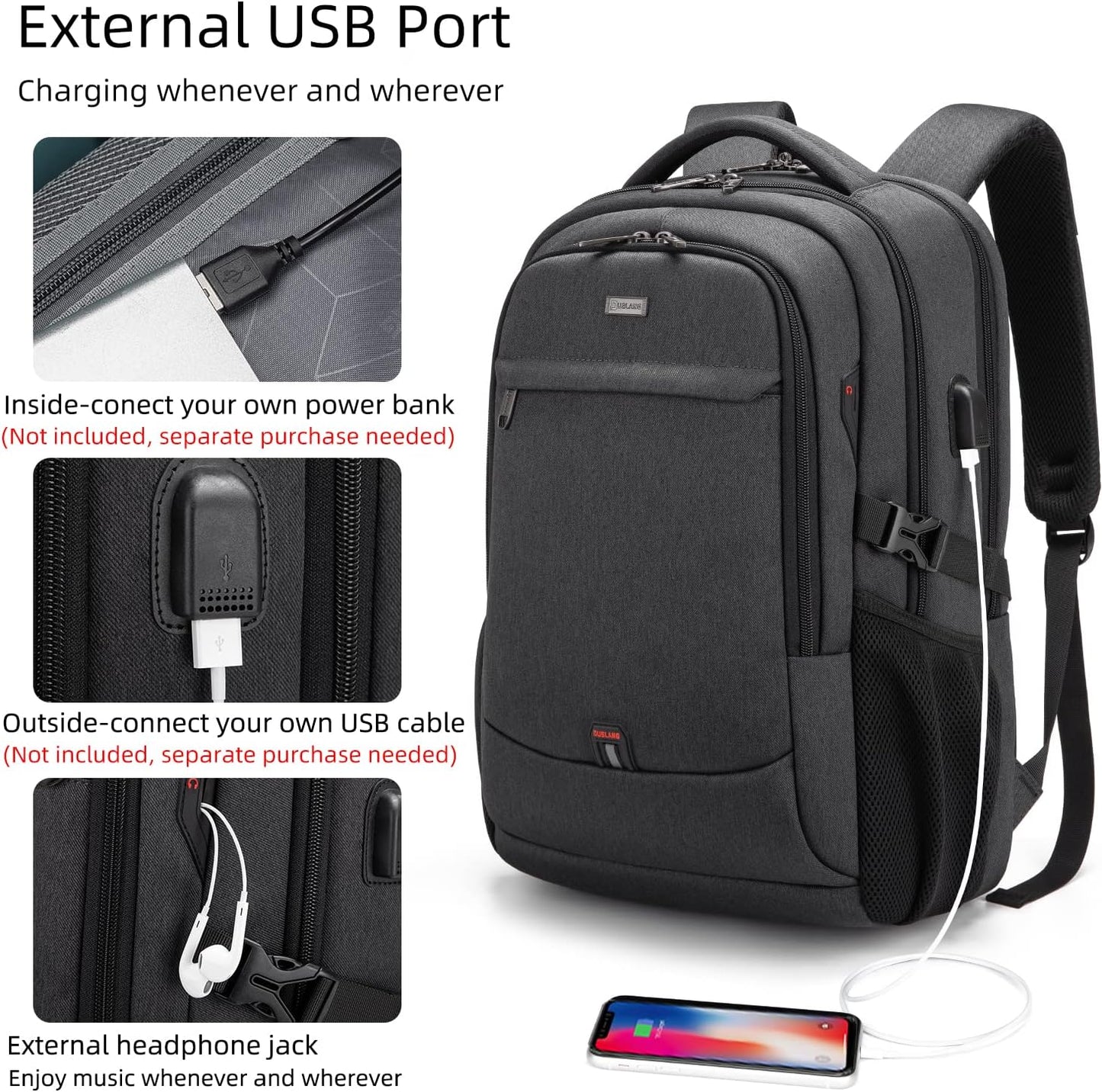 Water-Resistant Laptop Backpack with USB Port and Anti-Theft Design