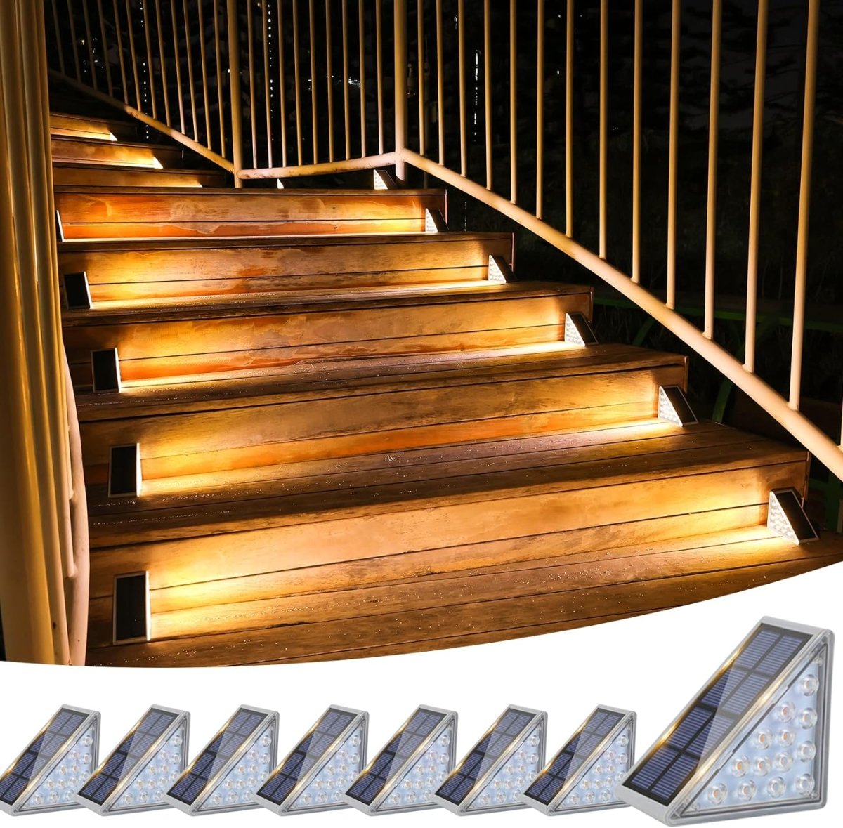Waterproof Solar LED Stair Lights - Automatic Outdoor Pathway Lighting