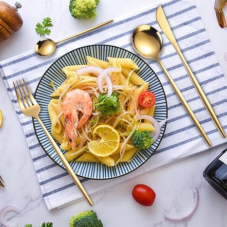 Luxurious 24-Piece Gold and Silver Stainless Steel Cutlery Set