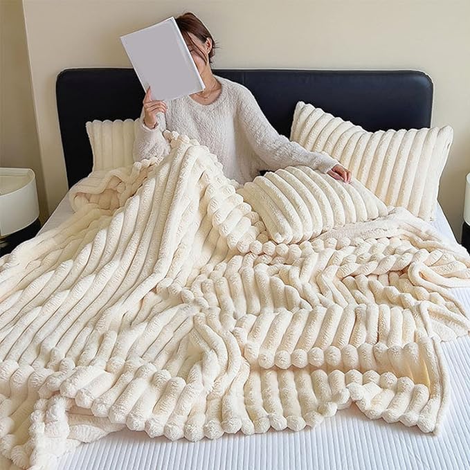 Double-Sided Plush Faux Rabbit Fur Throw Blanket