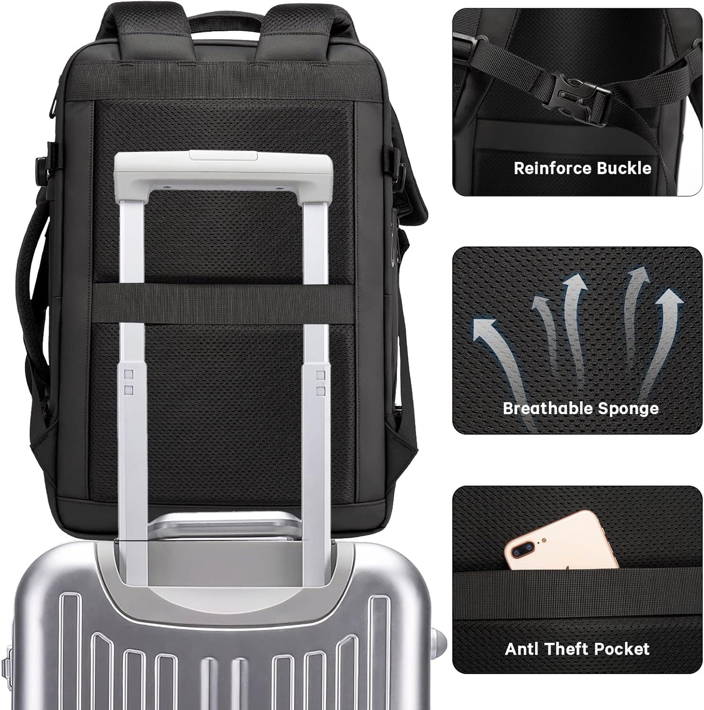Expandable Waterproof Travel Backpack 26-45L with Laptop Sleeve and Duffle Carry