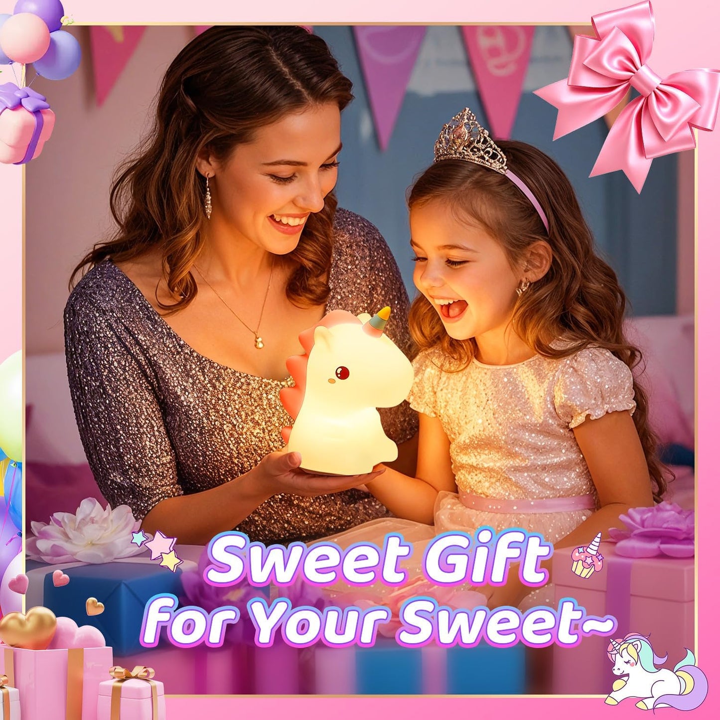 Unicorn Night Lamp with Adjustable Brightness and Gentle Light