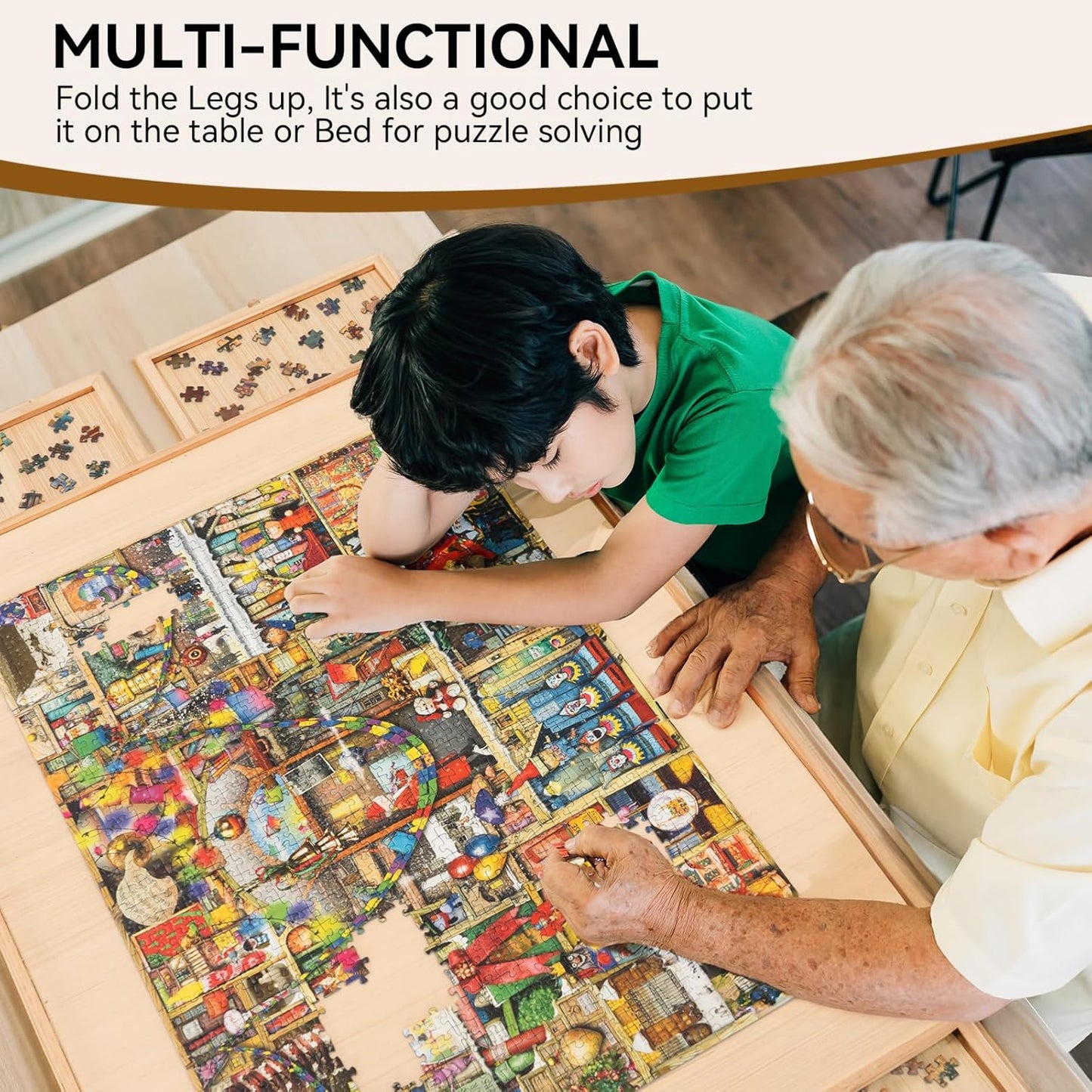 Foldable Puzzle Table with Drawers for 1500-Piece Puzzles