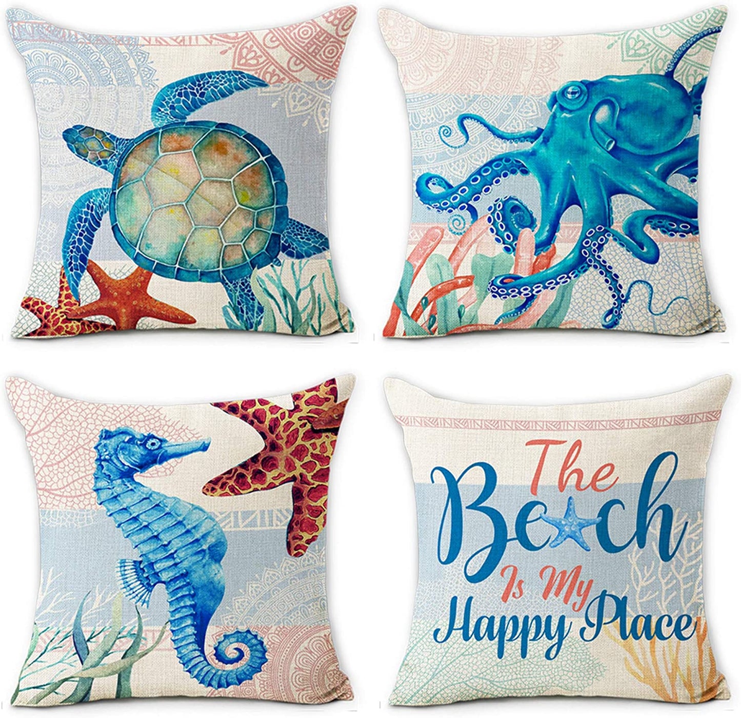 Aquatic Linen Pillow Covers 18x18 Inches
