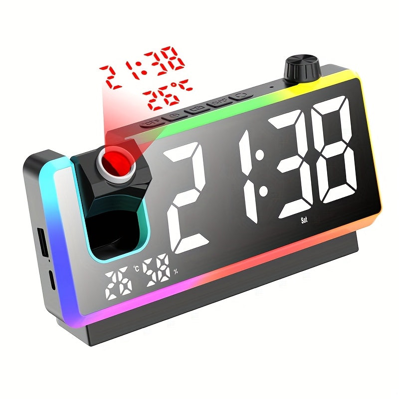 LED Projection Alarm Clock with RGB Display and Dual Time Function