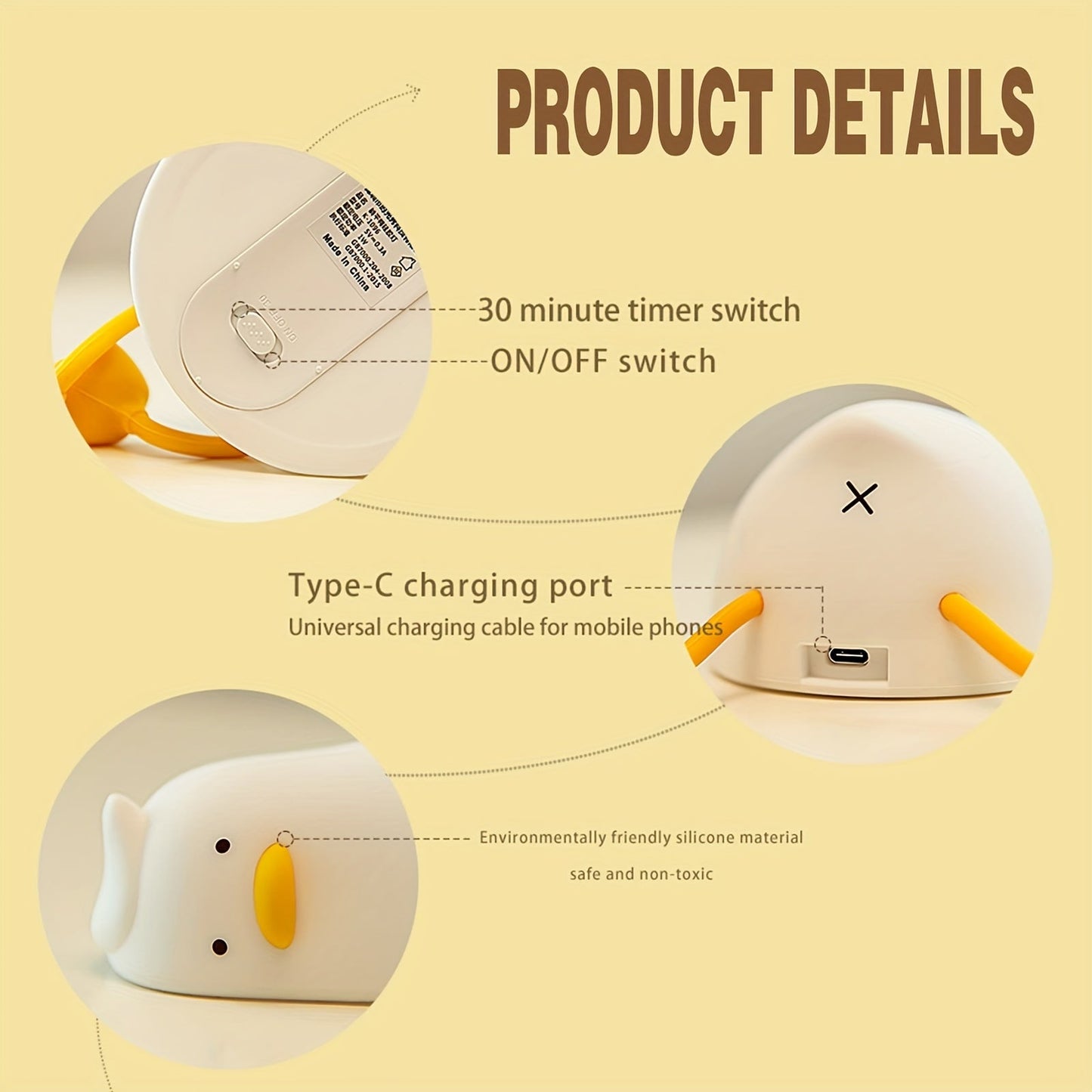 Rechargeable Dimmable Silicone Duck Night Light