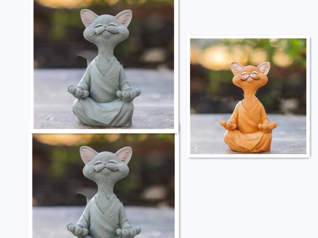 Black Buddha Cat Figure for Meditation and Yoga Decor