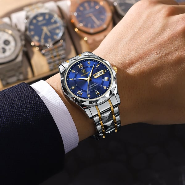 Men's 41mm Stainless Steel Quartz Watch with Luminescent Hands and Date