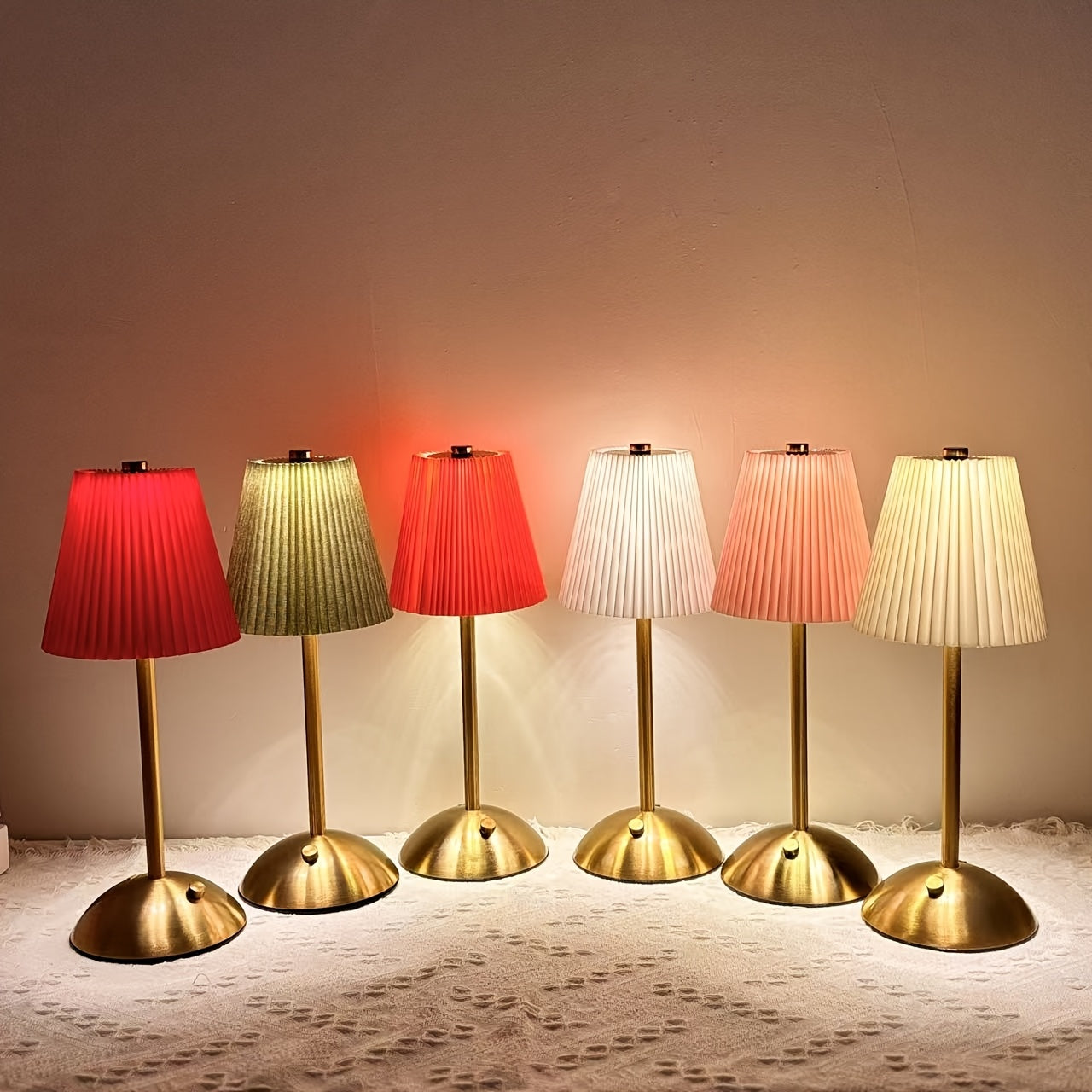 Modern Rechargeable Touch Control LED Table Lamp with Pleated Shade