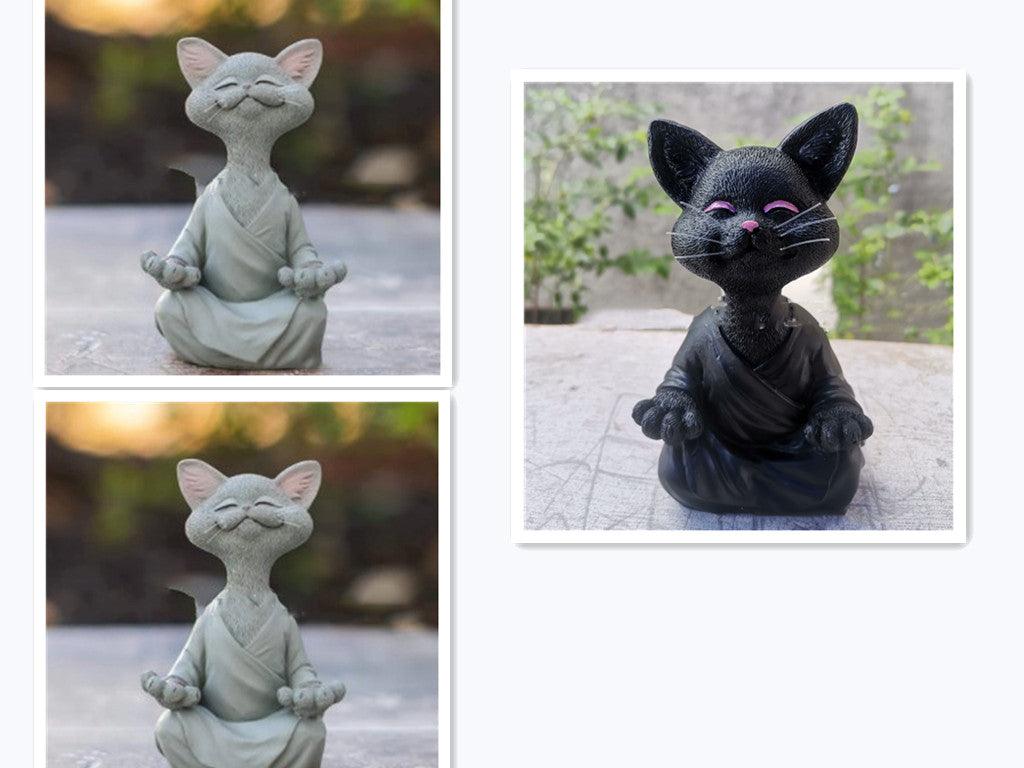Black Buddha Cat Figure for Meditation and Yoga Decor