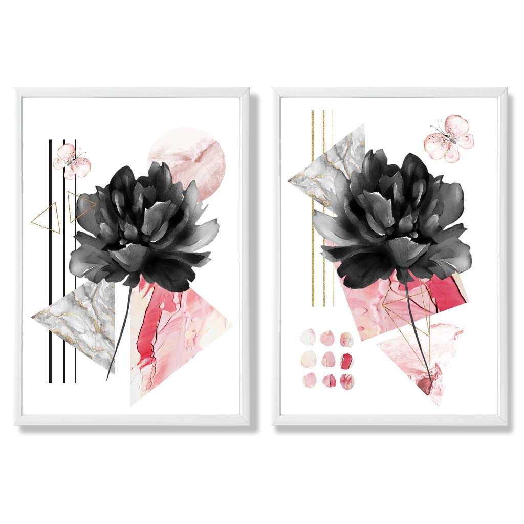 Framed Black and Pink Flower Art Prints Set of 2