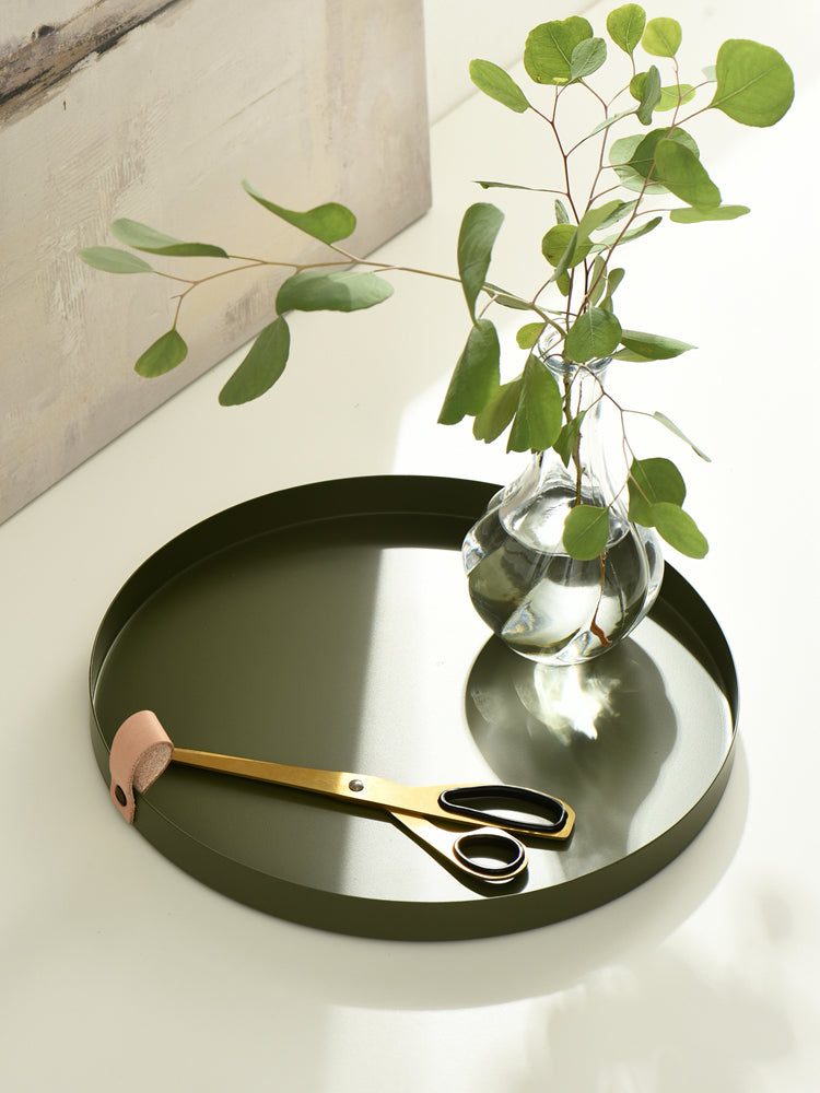 Nordic Style Leather Handle Round Wrought Iron Tray